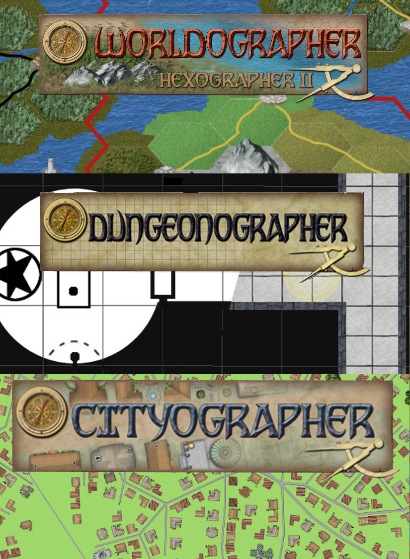 Bundle: Worldographer (Hex 2), City/Village & Dungeon/Battlemat Licenses for Worldographer, & Hexographer 1, Cityographer, Dungeonographer Pro