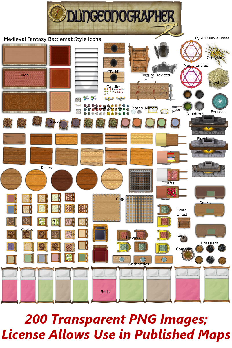 Dungeonographer Medieval Fantasy Battlemat Icons Set