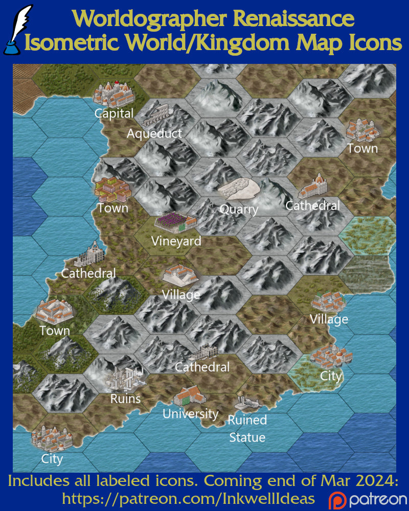 Worldographer 2024 Isometric World/Kingdom PNG Map Icons